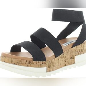 Steve Madden elastic double strap platform sandals black/cork/white size 8.5